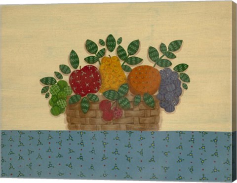 Framed Fruit With Lt. Blue Tablecloth Print