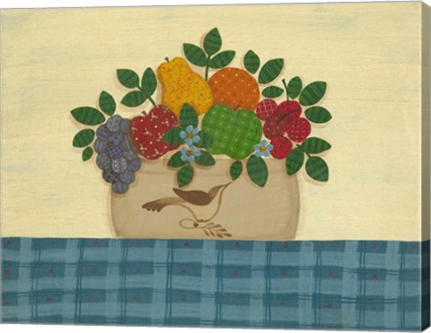 Framed Fruit With Dark &amp; Lt. Blue Tablecloth Print