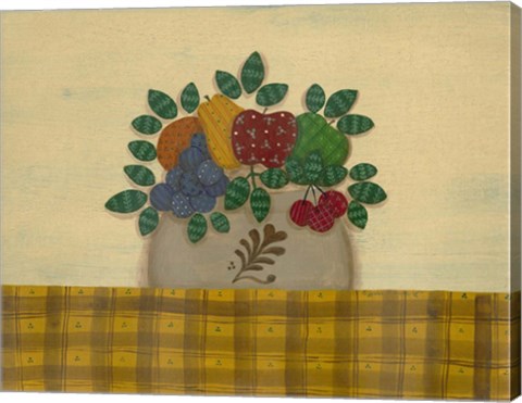 Framed Fruit With Gold &amp; Brown Tablecloth Print