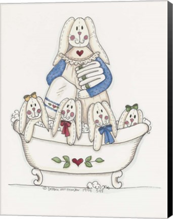 Framed Bath Time Bunnies 2 Print