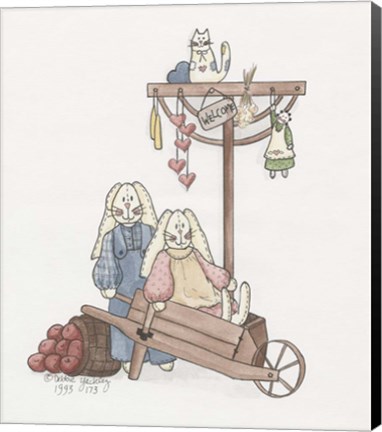 Framed Wheelbarrow Bunnies Print