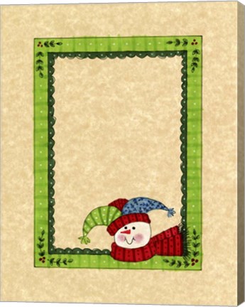 Framed Bright Snowman With Green Border Print