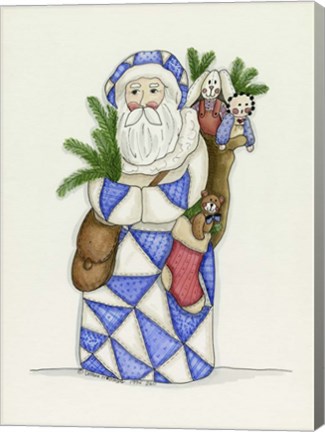 Framed Blue Patchwork Santa Print