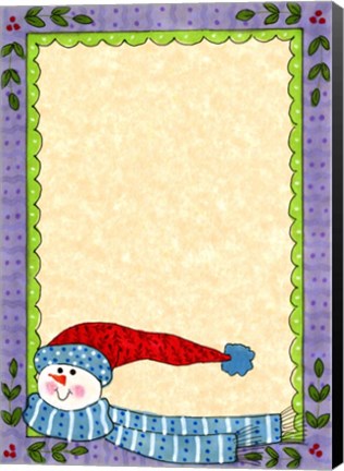 Framed Bright Snowman W/Purple Border Print
