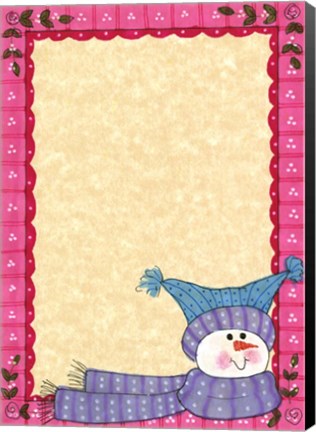 Framed Bright Snowman W/Pink Border Print