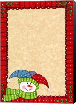 Framed Bright Snowman W/Red Border Print
