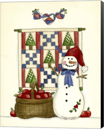 Framed Snowman With Guilt &amp; Apples Print