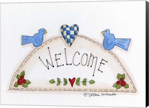 Framed Welcome With 2 Birds Print