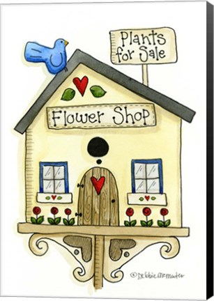 Framed Flower Shop Birdhouse Print