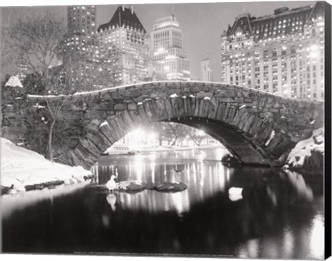 Framed Snowfall In Central Park Print