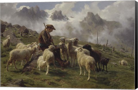 Framed Shepherd Boy in the Pyrenees Offering Salt to his Sheep, 1864 Print