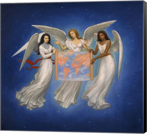 Framed Angels with map Print