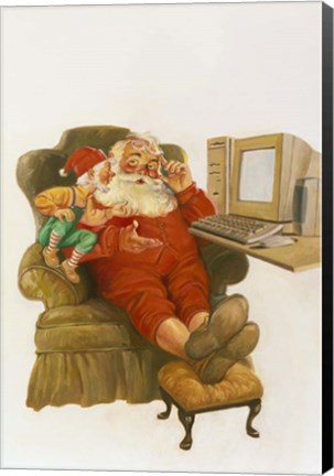 Framed Santa Learning Computer Print