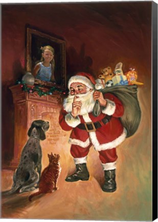 Framed Santa And Family Pets Print