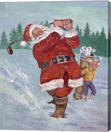 Framed Snow Golfing Santa Print