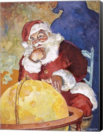 Framed Santa With Globe Print
