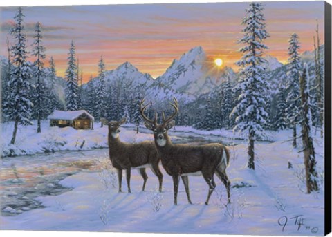 Framed Whitetail &amp; Cabin Print