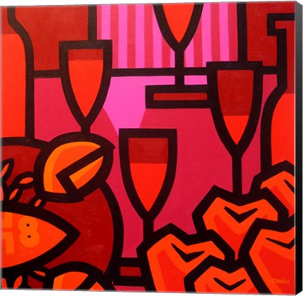Framed Poppies Apples Wine And Fish Print