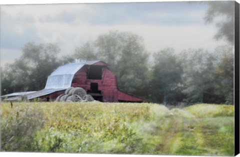 Framed Red Barn In The Fog Print