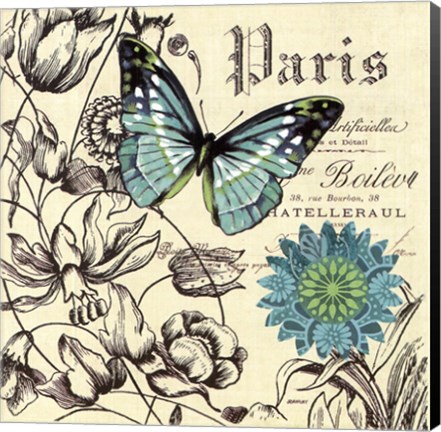 Framed French Butterflies Turquoise Print