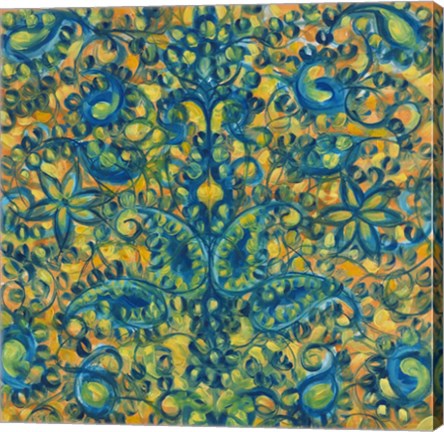 Framed Blue and Orange Swirls Print