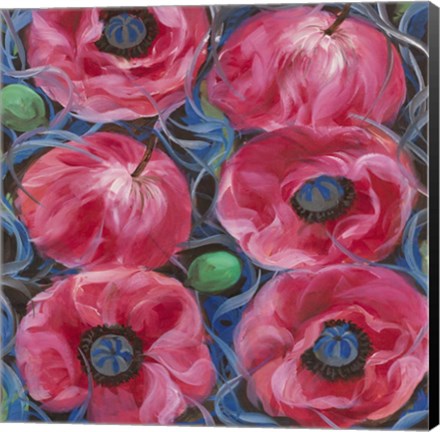 Framed Six Pink Poppies Print