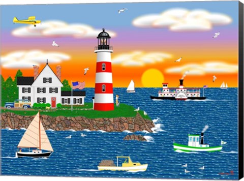 Framed Triangle Point Lighthouse Print
