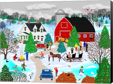 Framed Christmas on the Farm Print