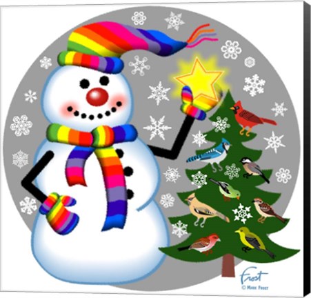 Framed Snowman Bird Tree Print