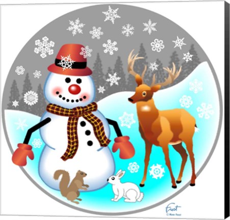 Framed Snowman Forest Animals Print
