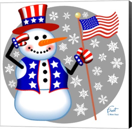 Framed Snowman Patriotic Print