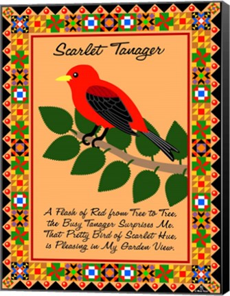 Framed Scarlet Tanager Quilt Print