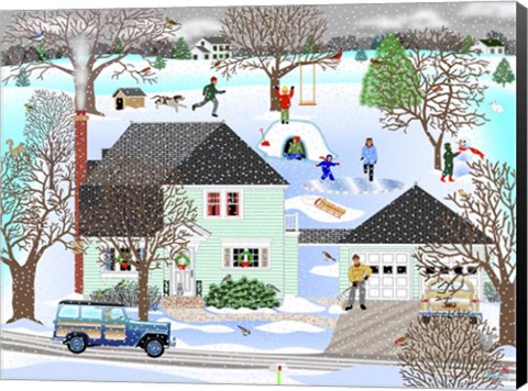 Framed Homestead In Winter Print