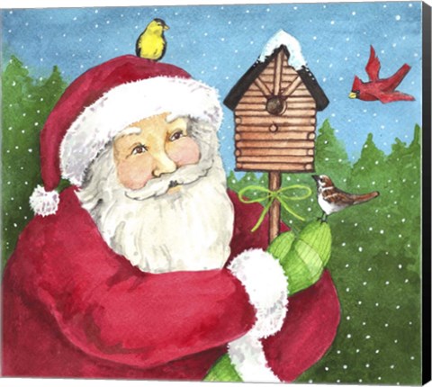 Framed Santa Log Birdhouse Print