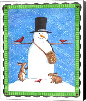 Framed Snowman Black Hat Heart Border Print