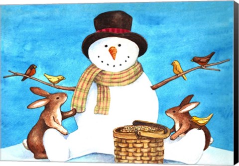 Framed Snowman Bunnies Print
