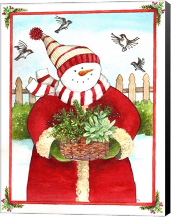 Framed Snowman Gift Basket Print