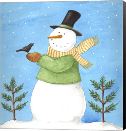 Framed Snowman Green Blackbird Print