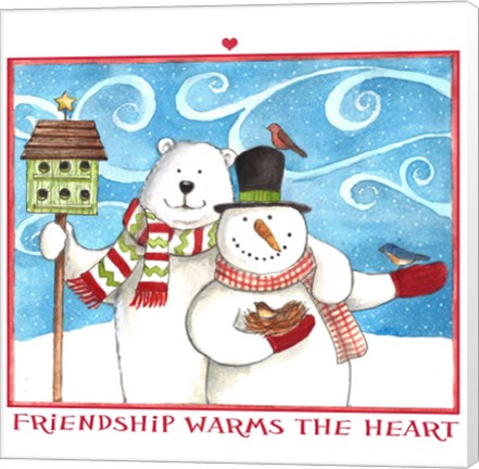 Framed Snowman Bear Friendship Print