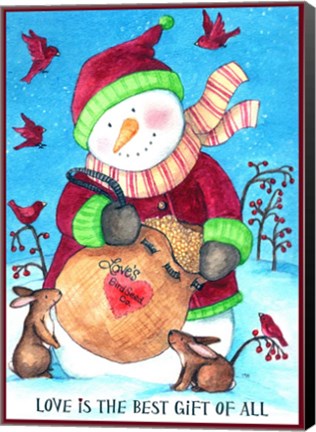 Framed Loves Bird Seeds Snowman With Border Print