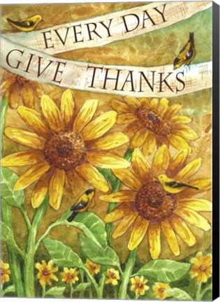Framed Sunflower Give Thanks Everyday Print