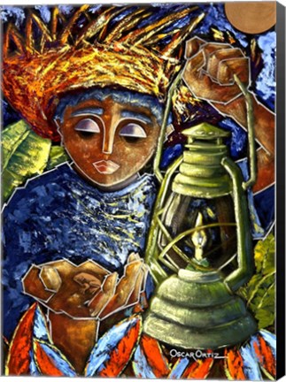 Framed Boy &amp; Lantern Print