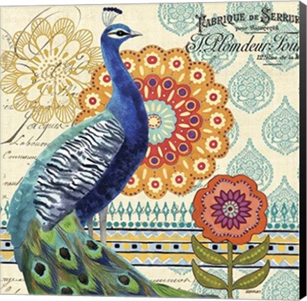 Framed Vintage Peacock I Print