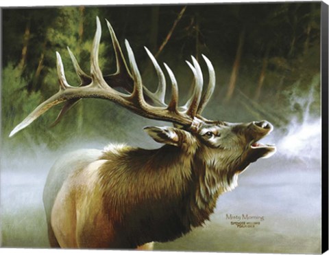Framed Elk In Mist Print