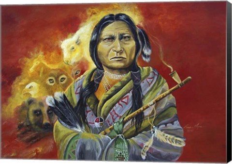 Framed Sitting Bull Peace Pipe Visions Print