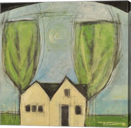 Framed House With Two Trees Print