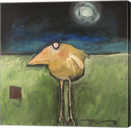 Framed Yellow Bird In Moonlight Print