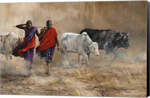 Framed Dusty Cattle Drive Print
