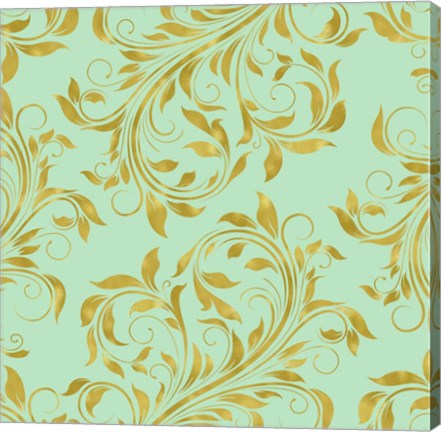 Framed Golden Mint Damask I Print