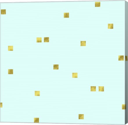 Framed Pale Aqua Golden Squares Confetti Print